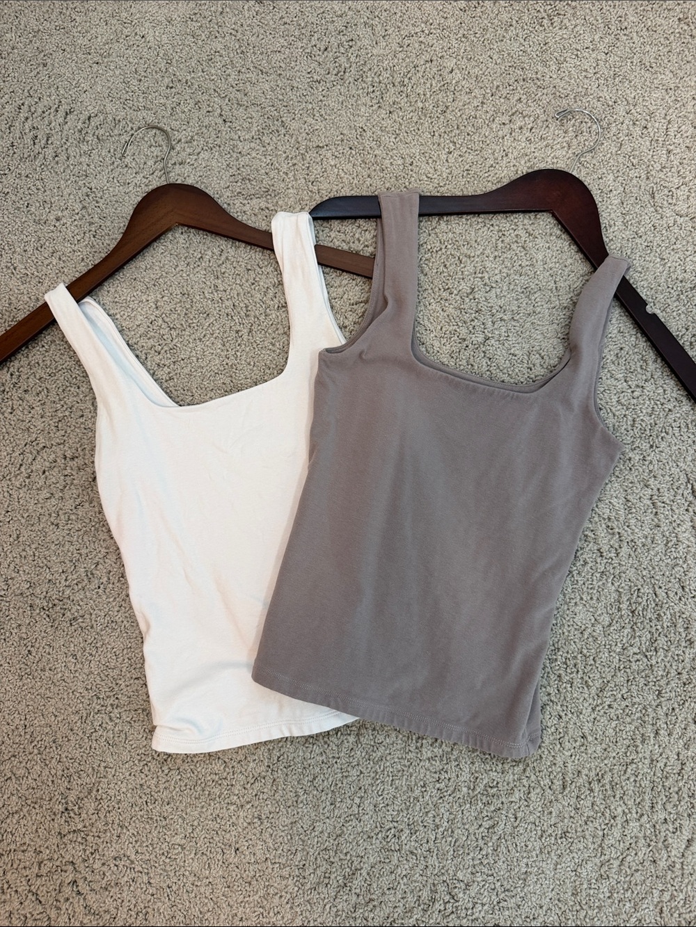 Womenβs Square Neck Tank Top - White and Taupe
